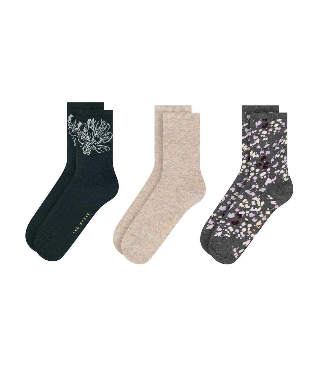 Lot De 3  Chaussettes Motif/style Floral Femme Vert Beige Anthracite Ted Baker-2