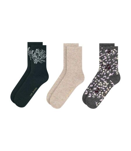 Lot De 3  Chaussettes Motif/style Floral Femme Vert Beige Anthracite Ted Baker