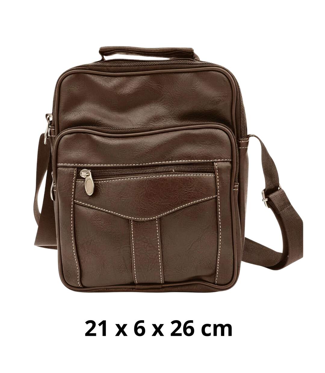 Sacoche bandoulière homme en simili cuir - Marron - Elégance fonctionnelle pour un style urbain-1