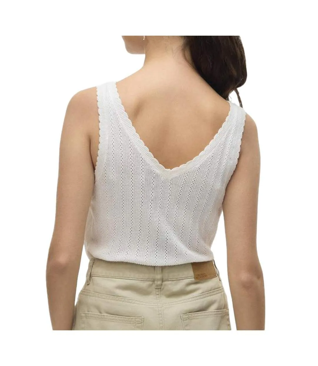 T-Shirt beige femme vero moda pointelle-2