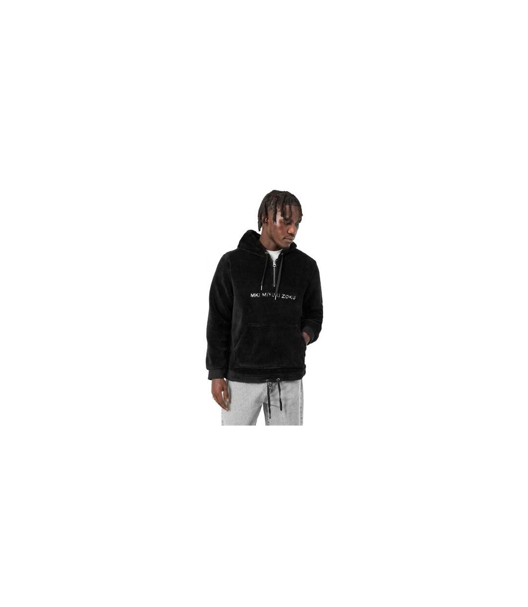 Mens Sherpa Half Zip Relaxed Fit Hoodie Black MKI MIYUKI ZOKU-1