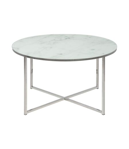 Table basse ronde effet marbre en verre et métal - L.80 cm x H. 45 cm - Blanc