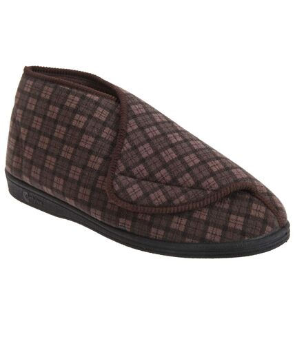 Comfylux Mens James Check Boot Slippers (Brown) - UTDF813