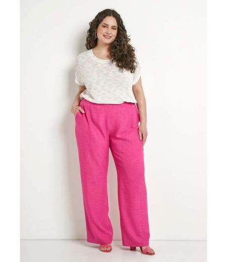 Pantalon large taille élastiquée aspect lin