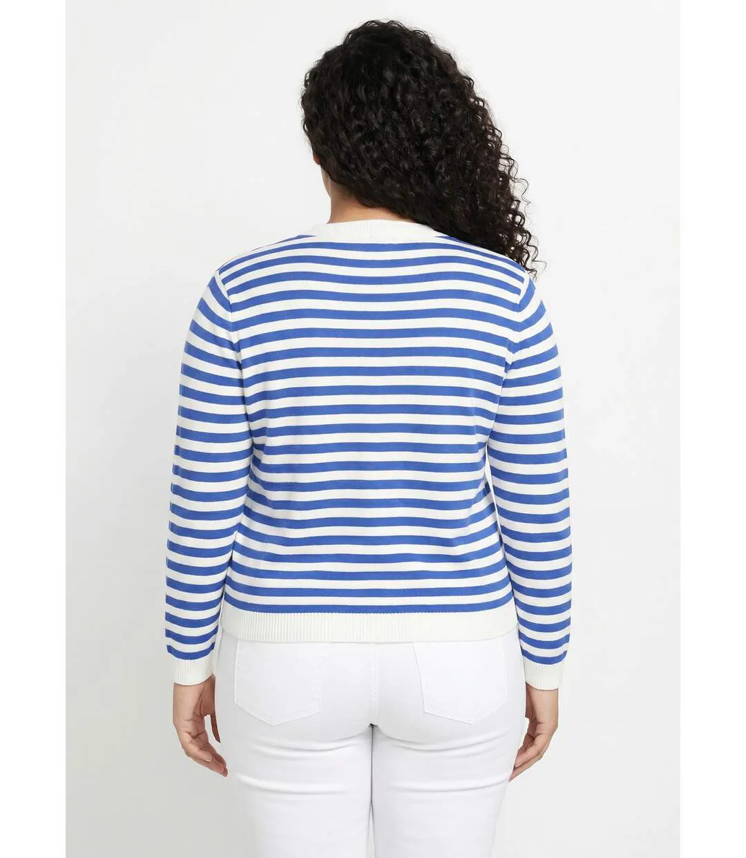 Gilet cardigan court col rond rayé boutonné-2