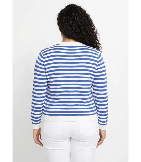 Gilet cardigan court col rond rayé boutonné