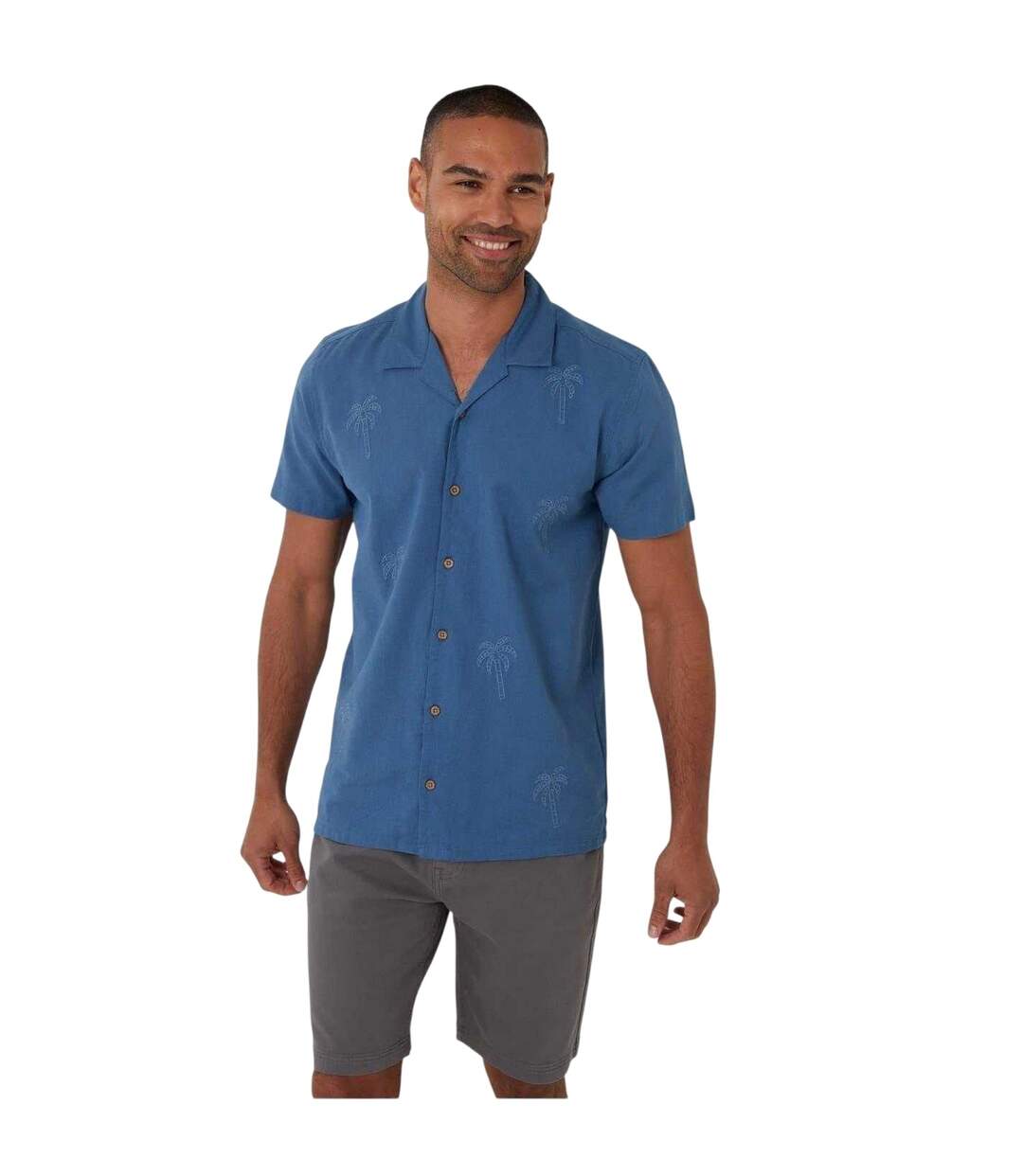 Chemise Manches Courtes Motif/style Brodé Homme Bleu Denim Threadbare-2