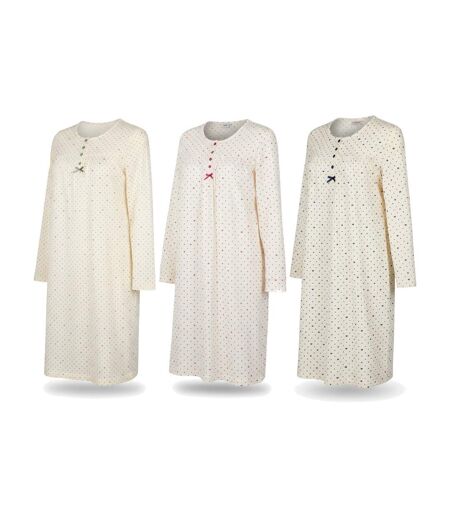 OZABI Chemise de Nuit Femme Pack de 3, Coton Manches Longues, Col Rond 4 Boutons