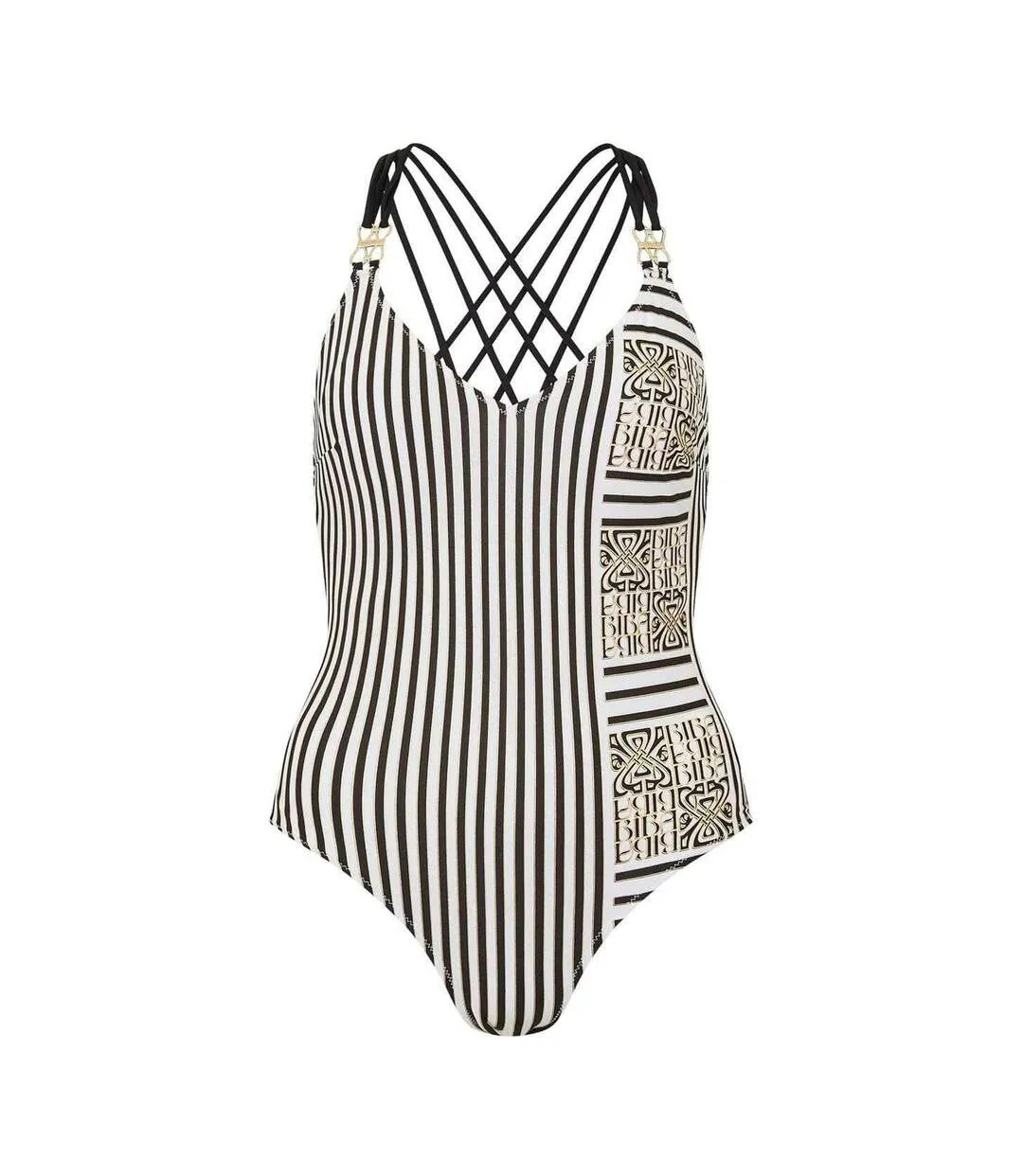 Maillot De Bain 1 Pièce Motif/style Rayé Kayla Femme Blanc Noir Jaune Or Biba-1