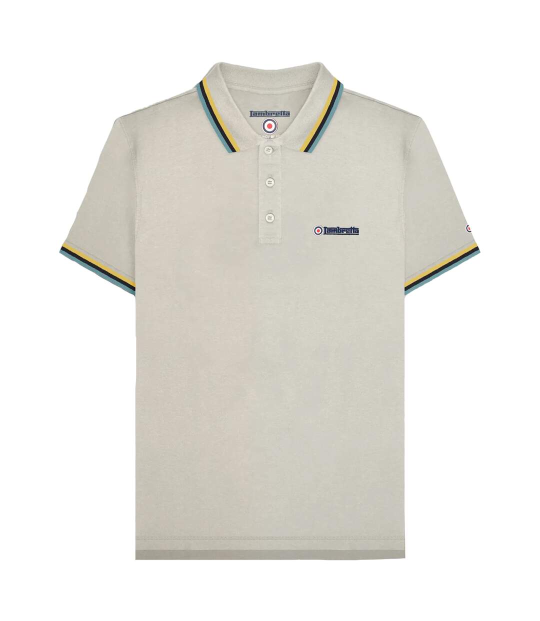 Mens ss25 triple tipped polo shirt pebble/yellow/smoke blue Lambretta-1