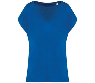 T-shirt loose à col V écoresponsable - Femme - PAT312 - bleu roi sea blue