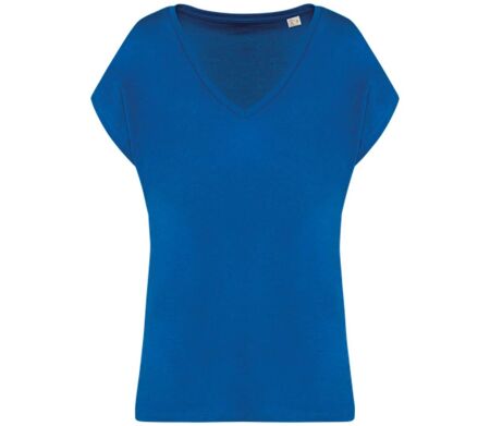 T-shirt loose à col V écoresponsable - Femme - PAT312 - bleu roi sea blue