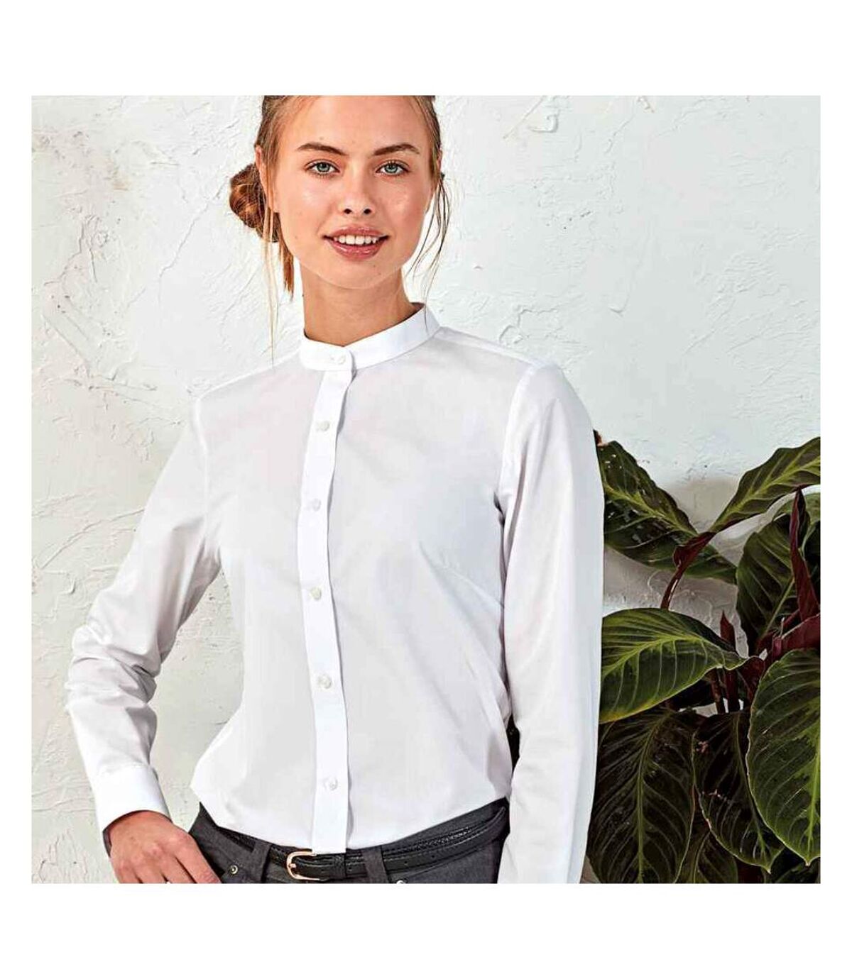 Premier Womens/Ladies Banded Grandad Collar Formal Shirt (White)