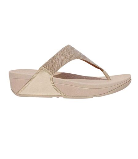 Womens/ladies Lulu Glitz Toe Post Wedge Sandals Rose Gold FitFlop