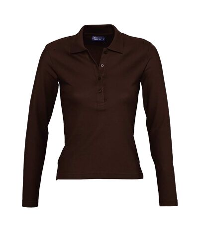 SOLS Womens/Ladies Podium Long Sleeve Pique Cotton Polo Shirt (Chocolate)