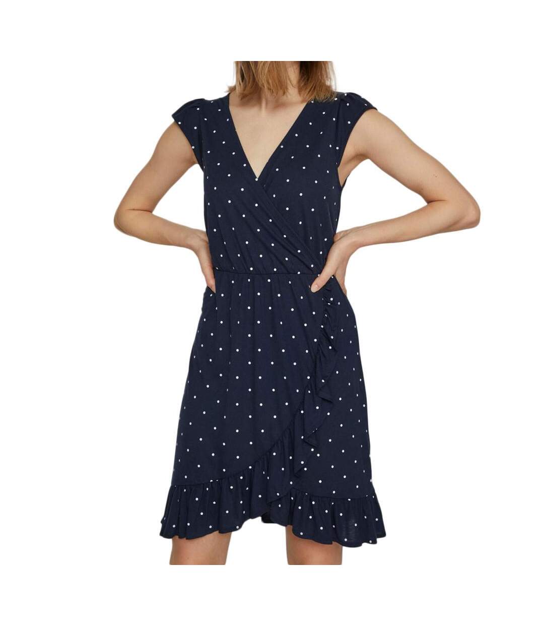 Robe Marine/Pois à volants Femme Vila Mooney - L-1