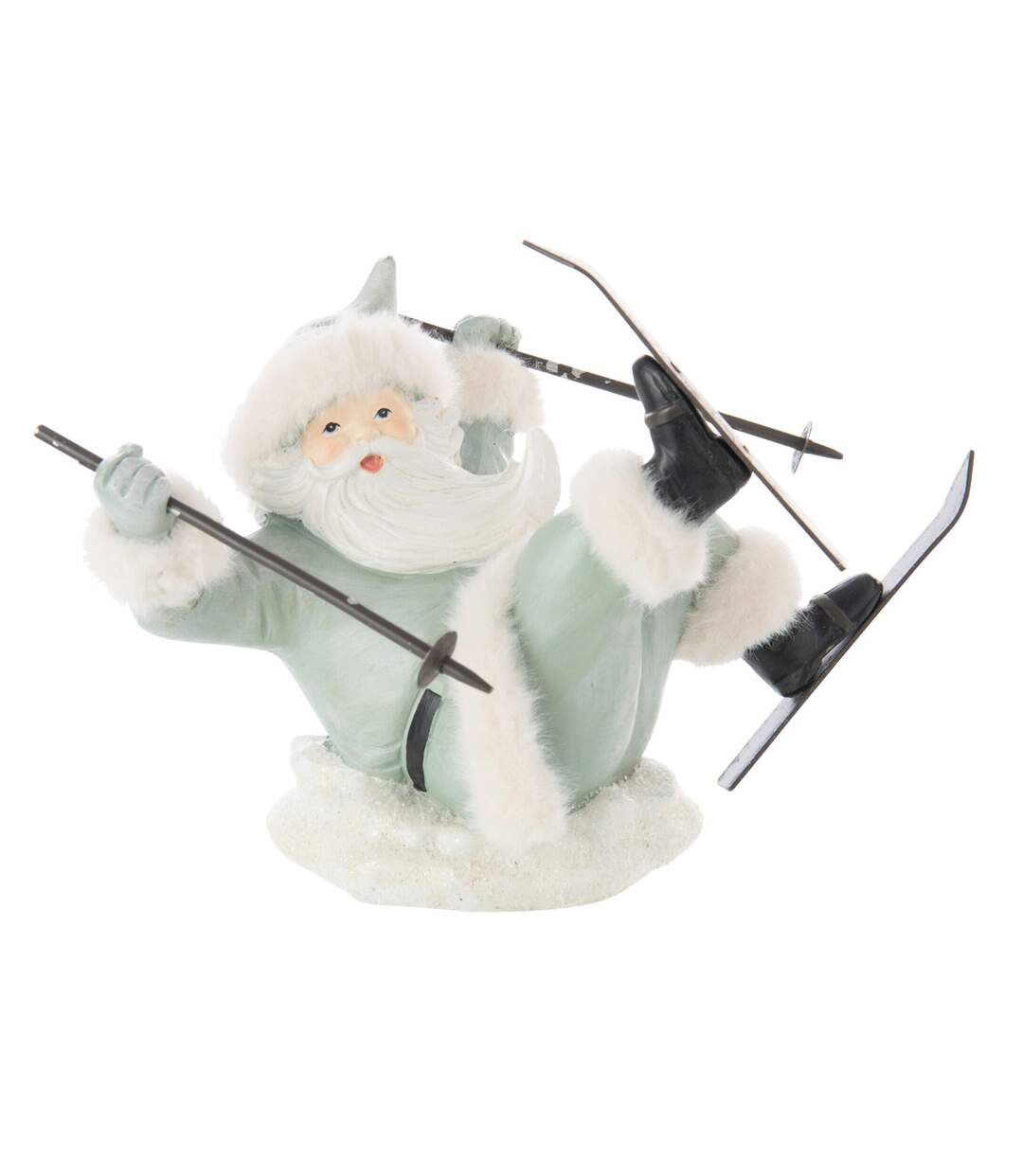 Père-Noël Déco Chute de Ski 23cm Bleu Gris-1