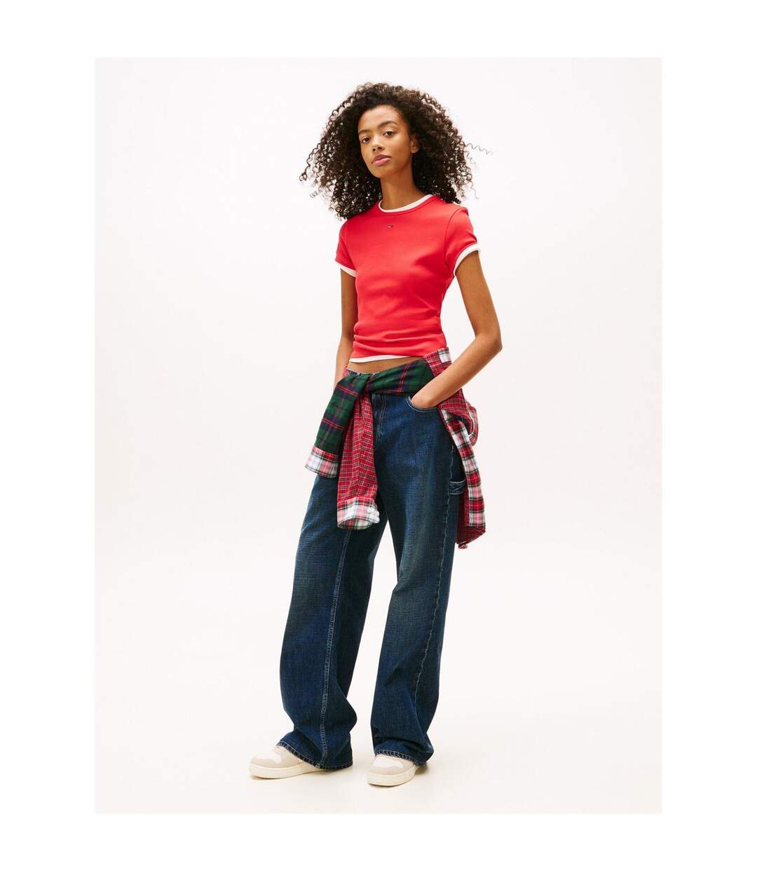 Womens/ladies Logo Ribbed Fitted T-shirt Red Alert Tommy Jeans-4