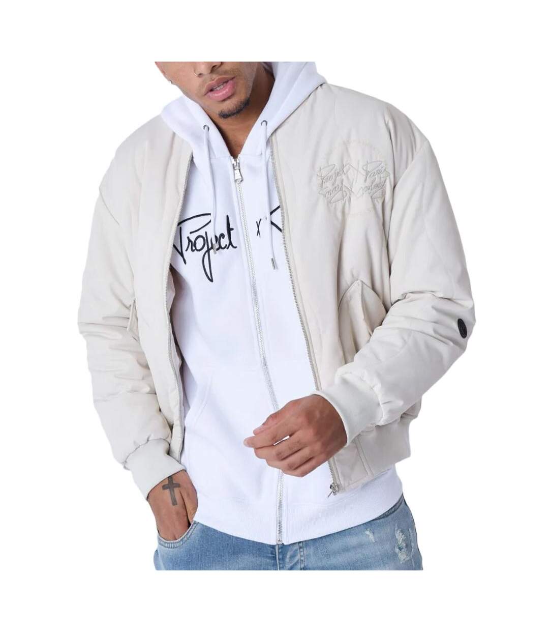 Veste bomber beige homme project x paris vague - l-1