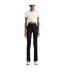 Womens/ladies Basic Slim Trousers Black Off White-1
