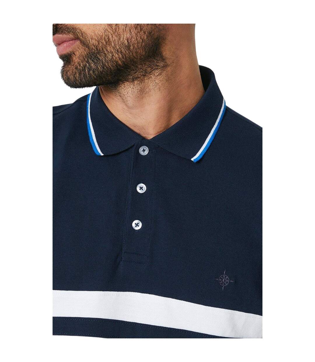 Mens Carter Stripe Polo Shirt Navy Maine-3