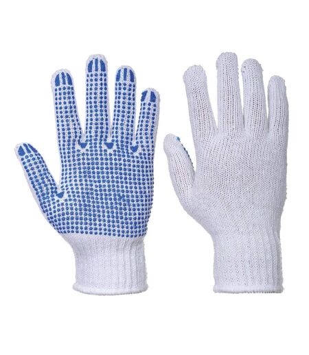 Unisex adult classic polka dot grip gloves l white/blue Portwest