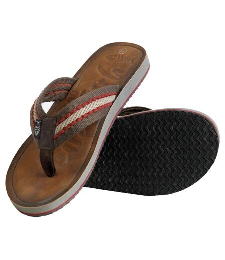 Mens malham faux leather flip flops antique tan Weird Fish