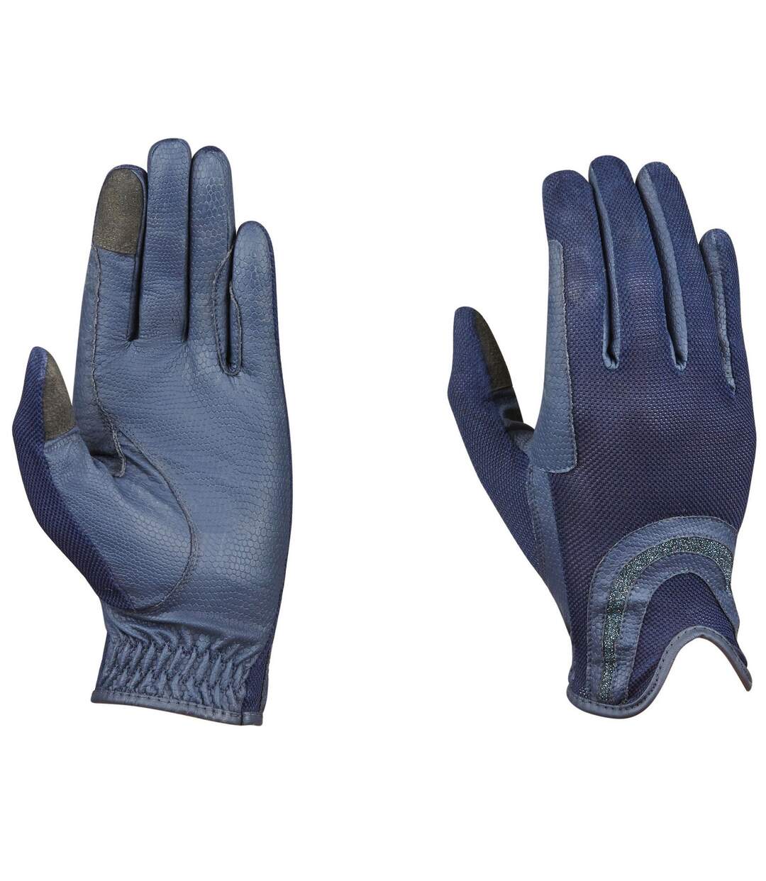 Mesh Palm Goat Leather Glitter Riding Gloves Navy Dublin-3