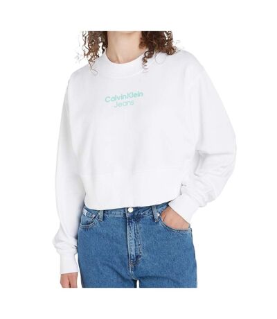 Sweat Blanc Femme Calvin Klein Jeans Stacked Institutiona - M