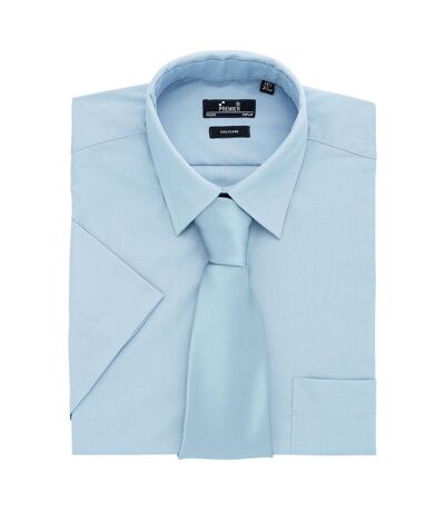 Mens short sleeve formal poplin plain work shirt light blue Premier