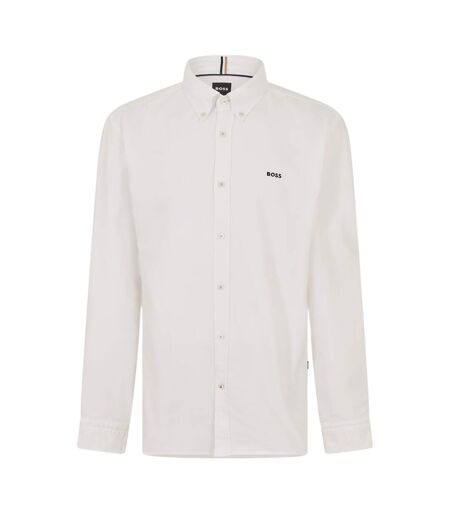 Mens Long-sleeved Button-down Shirt White Boss