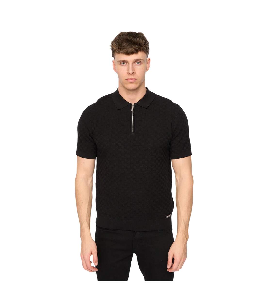 Mens Danvers Knitted Quarter Zip Polo Shirt Black Duck And Cover-2