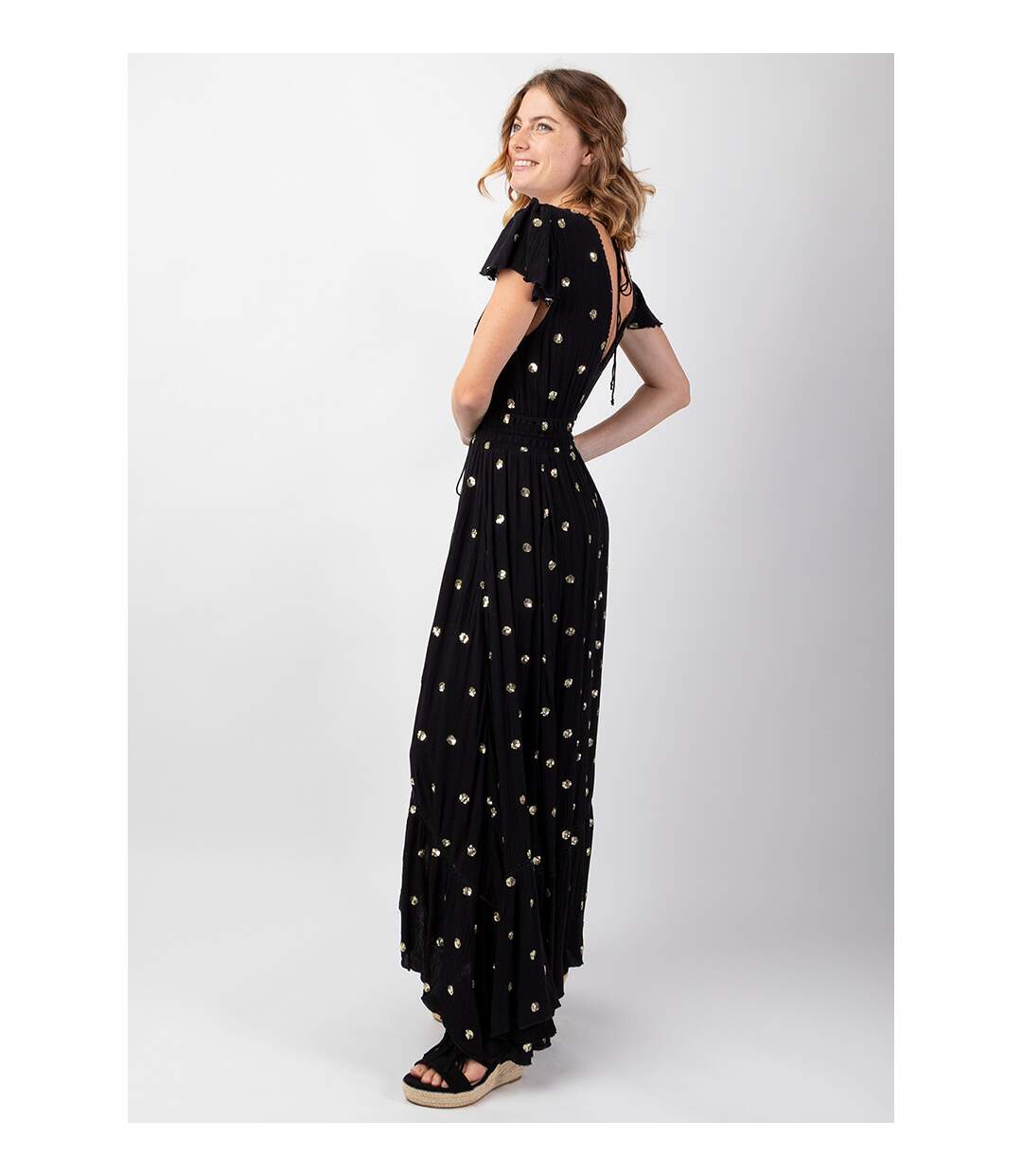 Robe longue bohème chic SUMATRA noire Coton Du Monde