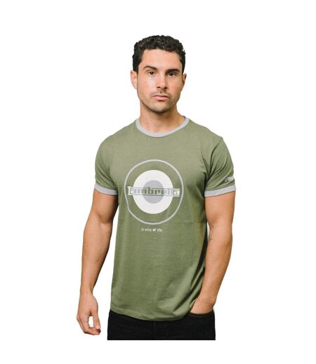 Mens Target Ringer T-shirt Khaki Green Grey Lambretta