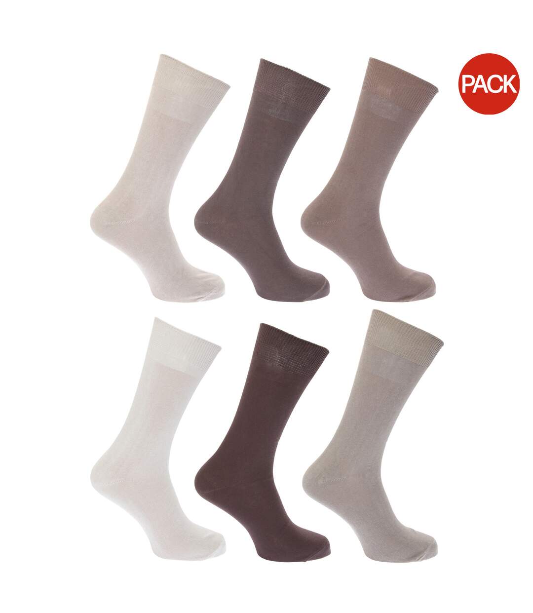 Lot de 6  Chaussettes unies 100% coton paires homme nuances de brun Floso-1