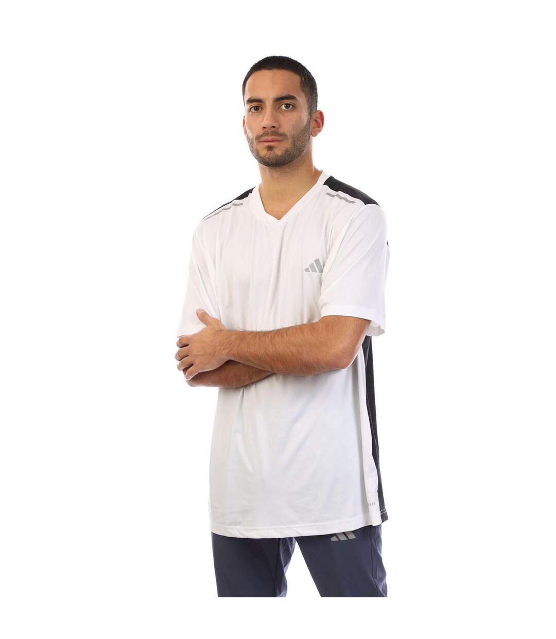 Mens Tech Two Tone Breathable T-shirt White Black Adidas-2