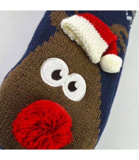 Mens Thermal Rudolph Design Christmas Fleece Lined Slipper Socks