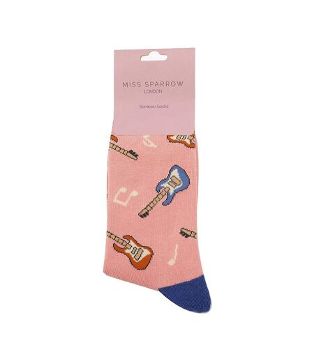 1 Pack Ladies Novelty Dusky Pink Guitar Bamboo Socks