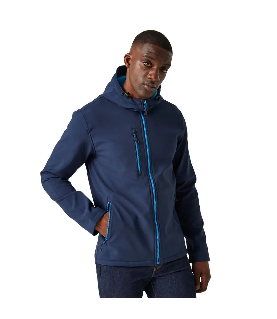 Mens Navigate Double Layered Hooded Soft Shell Jacket Navy French Blue Regatta-1