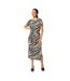 Womens/ladies Zebra Print Jersey Front Tie Midi Dress White Black Biba-4