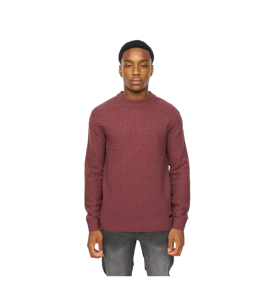 Mens Matera Textured Knitted Jumper Raisin Duck And Cover-2