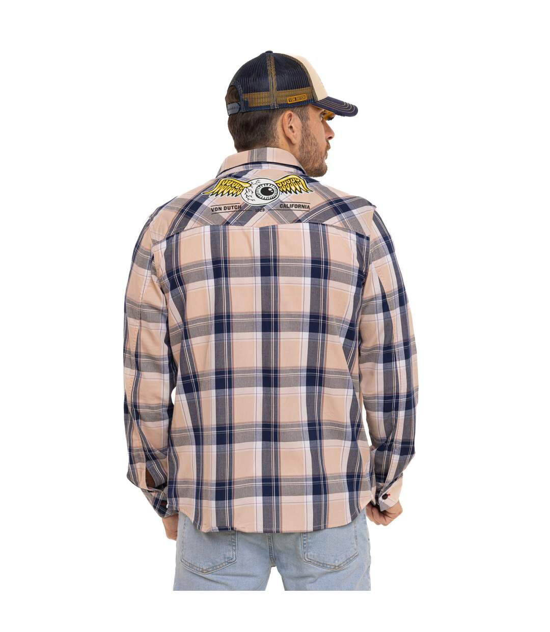 Chemise homme manches longues à carreaux patch et print dos Ethan Vondutch-2