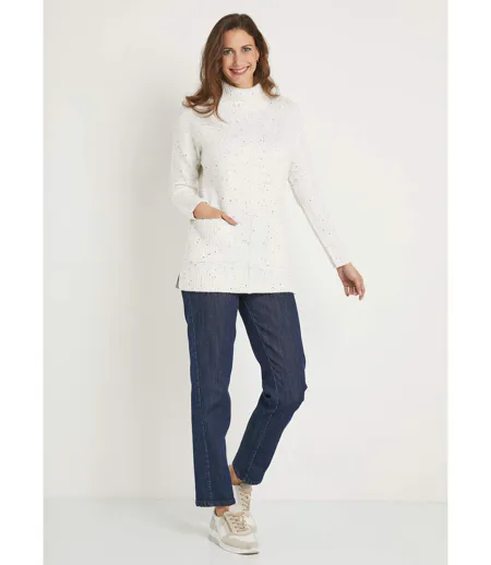 Pull-tunique chaud moucheté col roulé