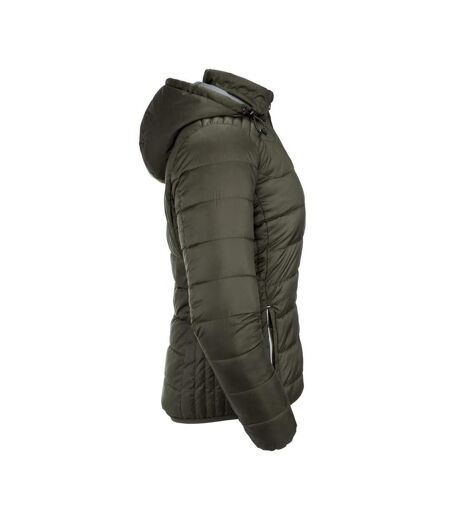 Womens/ladies Veste Nano À Capuche Pour Femmes Vert Kaki Foncé Russell
