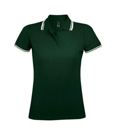 SOLS Womens/Ladies Pasadena Tipped Short Sleeve Pique Polo Shirt (Forest/White)