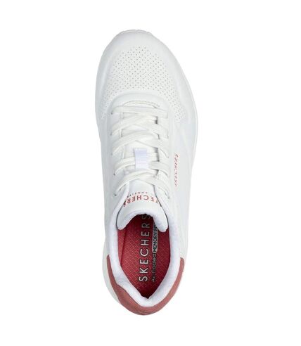 Womens/ladies uno-pop back suede trim trainers white/coral Skechers