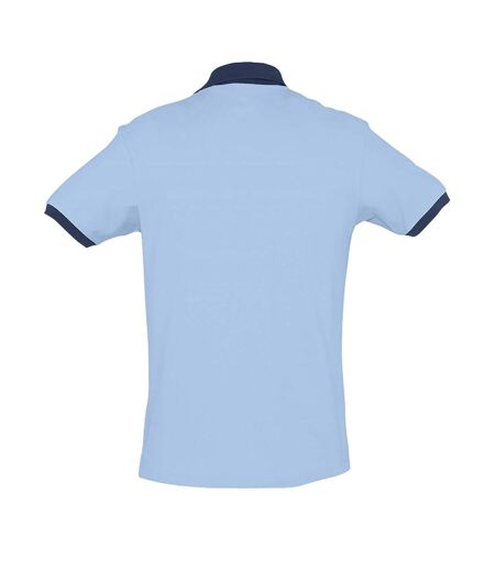 SOLS Prince Unisex Contrast Pique Short Sleeve Cotton Polo Shirt (Sky Blue/French Navy)