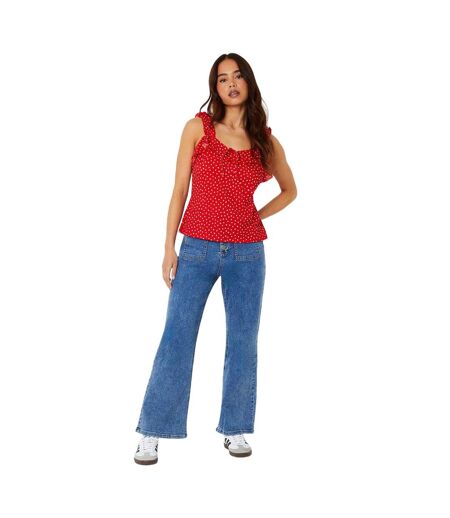 Womens/ladies polka dot frill detail petite tank top red Dorothy Perkins