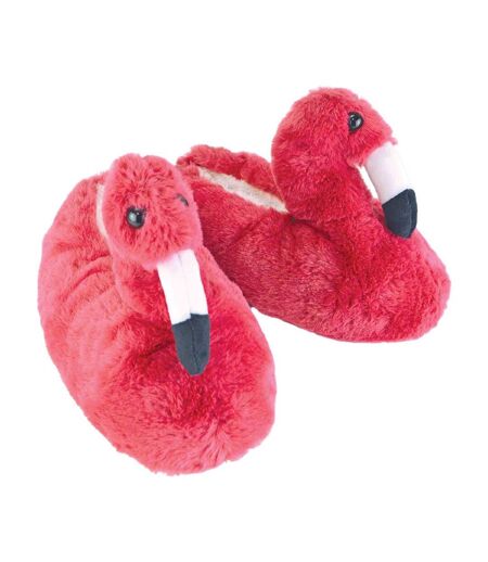 Ladies Novelty Pink Plush Flamingo Slippers