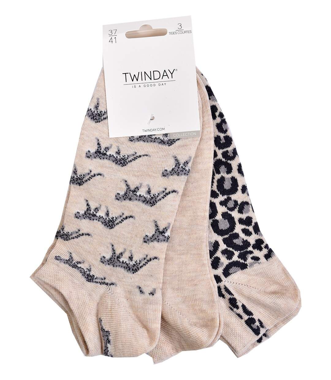 Chaussettes Courtes femme TWINDAY Qualité et Confort-Assortiment modèles photos selon arrivages- Pack de 6 Paires LEOPARD 25226